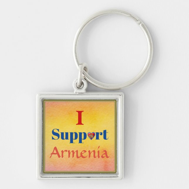 Jag stöder Armenien Keychain Fyrkantig Silverfärgad Nyckelring (Framsidan)