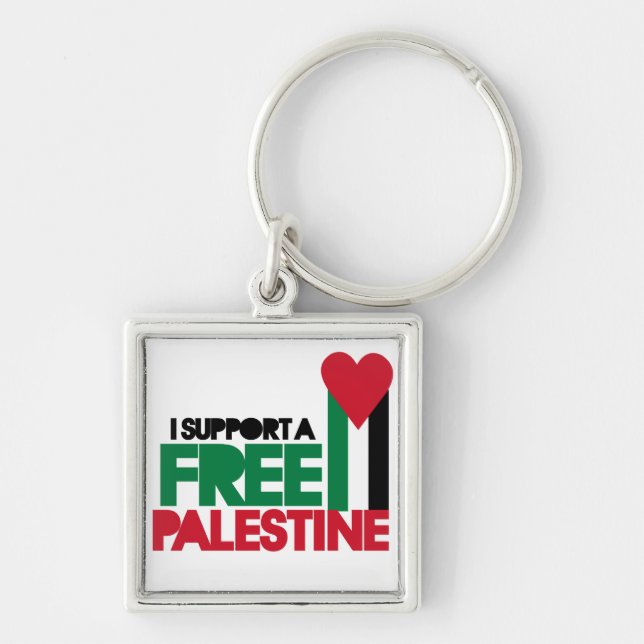 Jag stöder en fri palestinsk fyrkantig silverfärgad nyckelring (Framsidan)