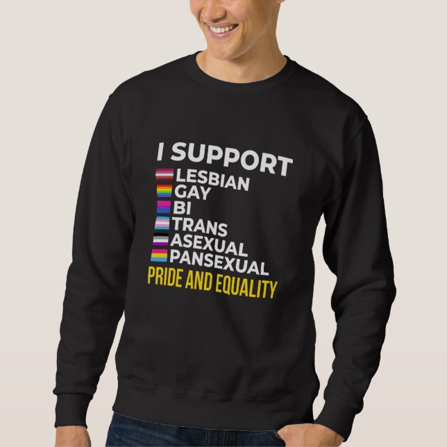 Jag stöder Gay Homo Bi HBT Lång Ärmad Tröja (Framsida)