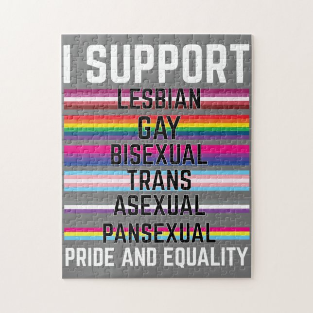 Jag stöder Lesbisk Gay Bisexual Trans ASexual Pans Pussel (Vertikal)