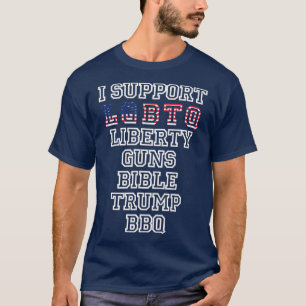 Jag stöder LGBQ Liberty Guns Bible rump BBQ Flagga T Shirt