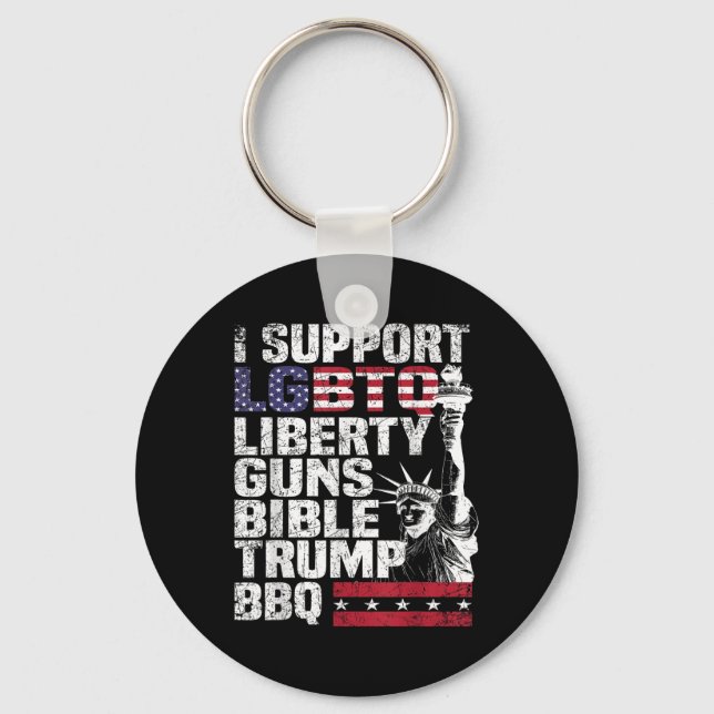 Jag stöder Lgbtq Liberty Guns Bible Trump Bbq Nyckelring (Framsida)