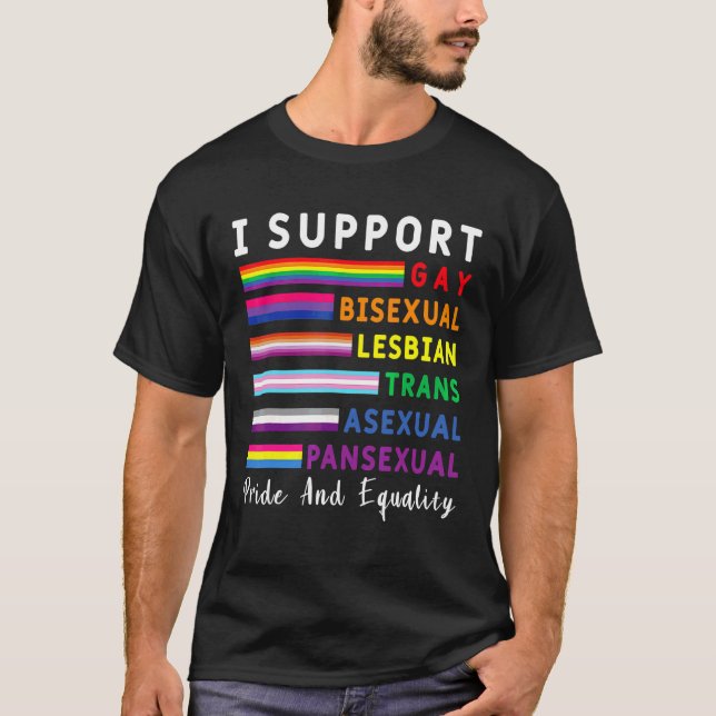 Jag stöder Pridet Equality Gay pride Lgbtq Rainbow T Shirt (Framsida)