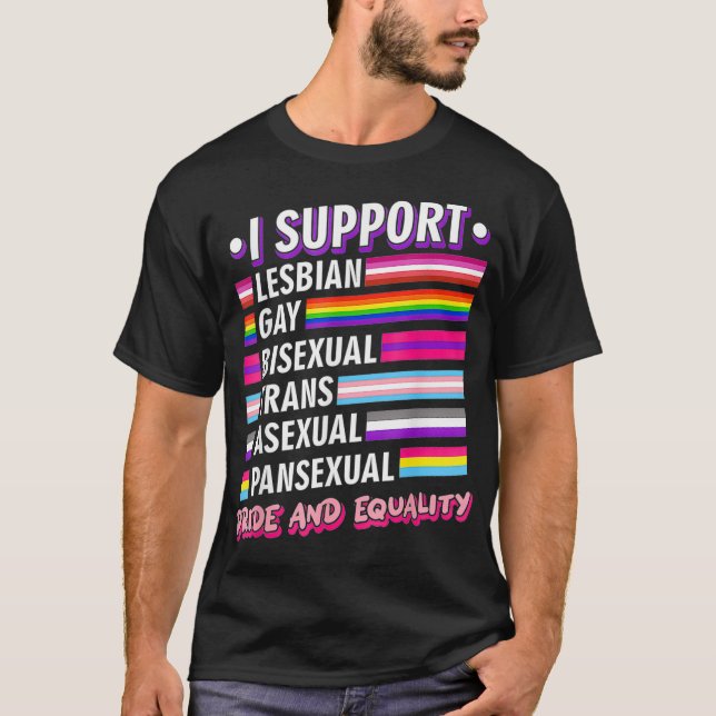 Jag stöder Pridet LGBTQ T Shirt (Framsida)