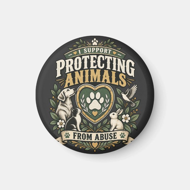 Jag Stöder Skydd av Djur från Misshandel Paw Heart Magnet (Framsidan)