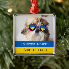 Jag stöder Ukraina I Shih Tzu Not Heart flagga Julgransprydnad Metall