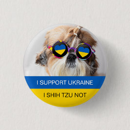 Jag stöder Ukraina I Shih Tzu Not Heart flagga Knapp