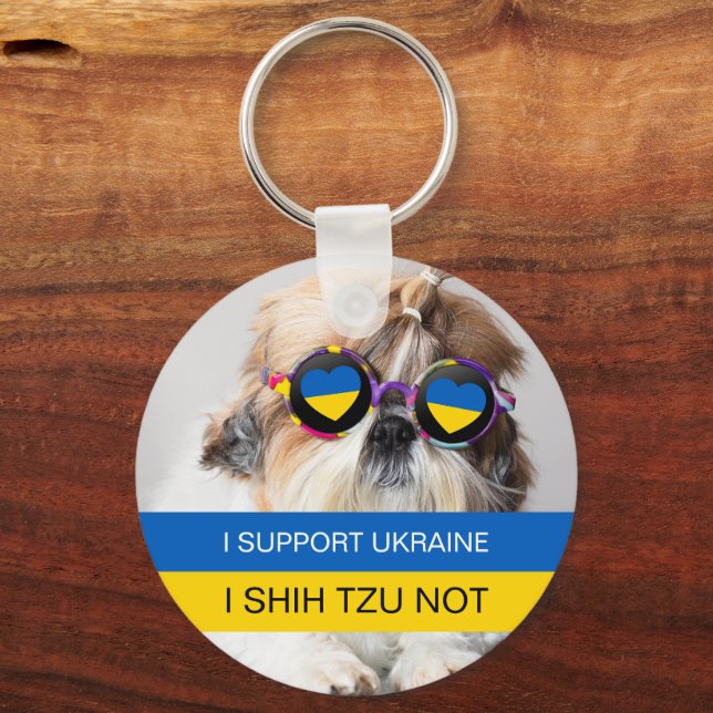 Jag stöder Ukraina I Shih Tzu Not Heart flagga Nyckelring (Framsida)