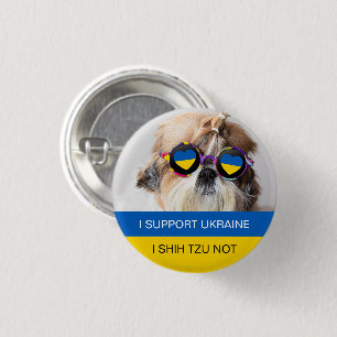 Jag stöder Ukraina Jag Shih Tzu Inte hjärta flagga Knapp