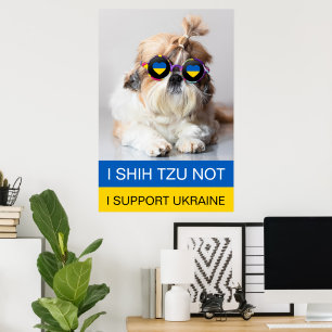 Jag stöder Ukraina Jag Shih Tzu Inte hjärta flagga Poster