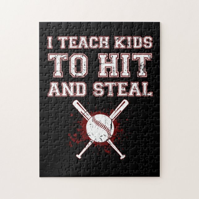 Jag studerar Kids till Slå och Steal - Baseball Co Pussel (Vertikal)