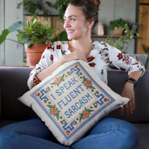 Jag talar Fluent Sarcasm - Funny Needlepoint Stil Kudde