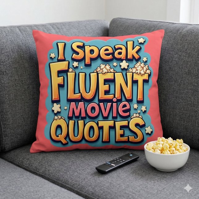 Jag talar flytande filmcitat Retro-filmklipp Kudde (I Speak Fluent Movie Quotes Retro Pop Art Throw Pillow Mockup A)