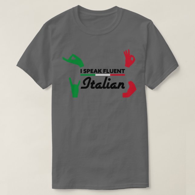 Jag talar flytande italiensk handgest på vitt t shirt (Design framsida)