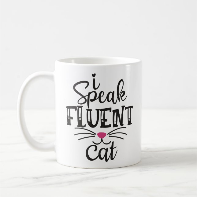 Jag talar flytande katt humoristisk kaffemugg (Vänster)