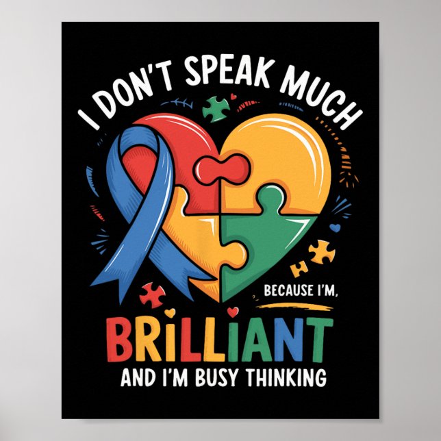 Jag talar inte mycket briljant Autism Autistic Boy Poster (Framsidan)