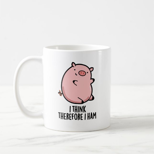 Jag Tänka därför Ham Funny Gris Pun Kaffemugg (Vänster)