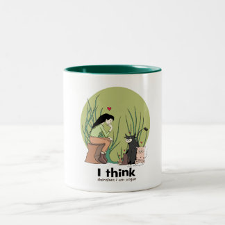 Jag tänker därför mig förmiddagveganMUGGEN Två-Tonad Mugg