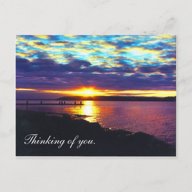 Jag tänker på dig. sunset sjö postcard_vågrät vykort (Framsida)