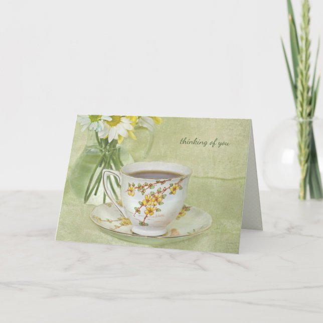 Jag tänker på din gamla tekopp med daisy bouquet kort (Framsida)