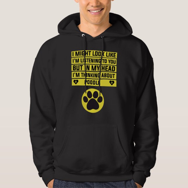Jag tänker på Pudel Funny Pudel Hoodie (Framsida)