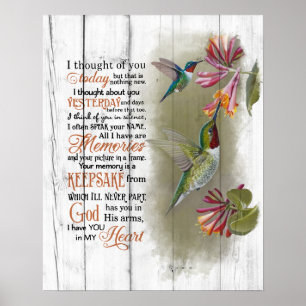 Jag tänkte på dig Hummingbird Memorial Poster