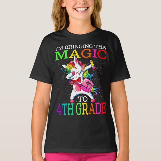 Jag tar Magic till fjärde Klass Unicorn T Shirt (Framsida)