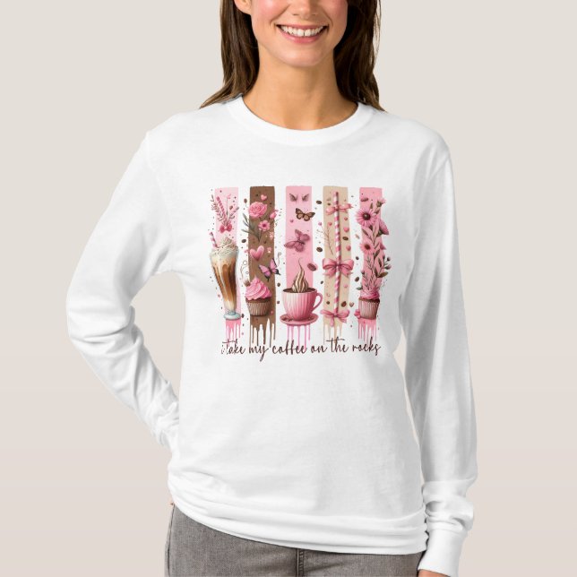 "Jag tar mitt kaffe på Sten" Rosa kaffe Älskare T Shirt (Framsida)