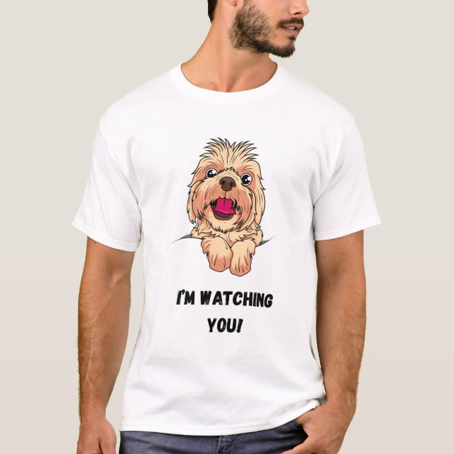 Jag tittar på dig! Rolig hund T Shirt (Framsida)