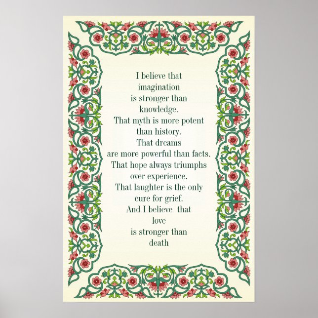 Jag tror att fantasi är en starkare kunskap poster (Framsidan)