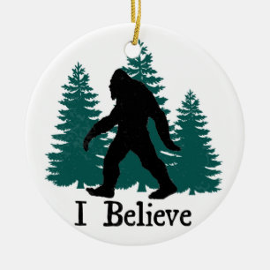 Jag tror Bigfoot & träd Julgransprydnad Keramik
