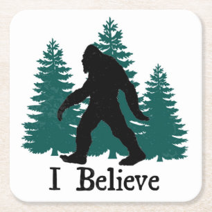 Jag tror Bigfoot & träd Underlägg Papper Kvadrat