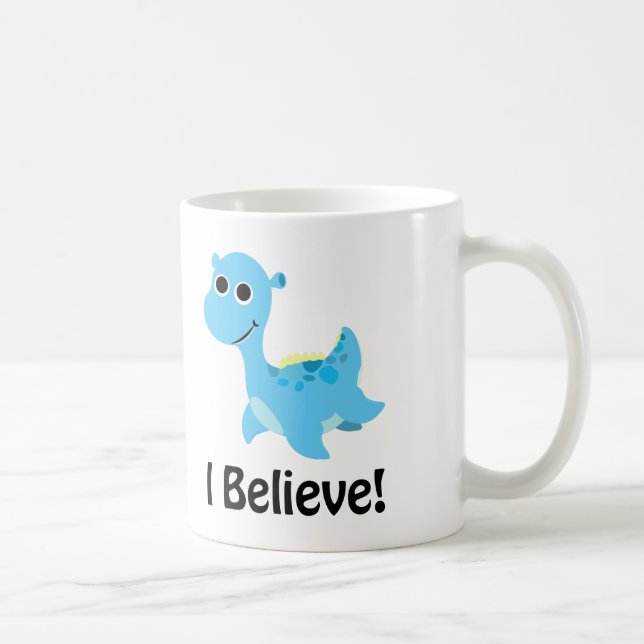 Jag tror! Cute Blue Nessie Kaffemugg (Höger)