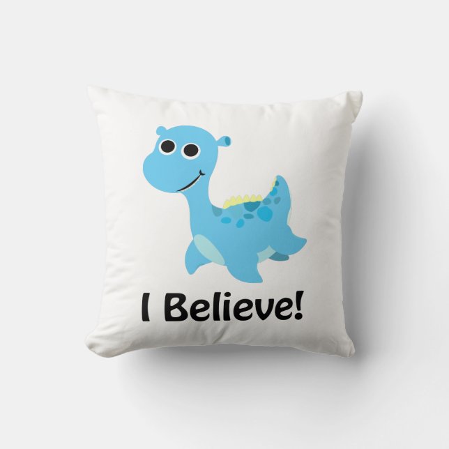 Jag tror! Cute Blue Nessie Kudde (Framsida)