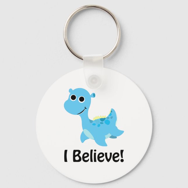 Jag tror! Cute Blue Nessie Nyckelring (Framsida)