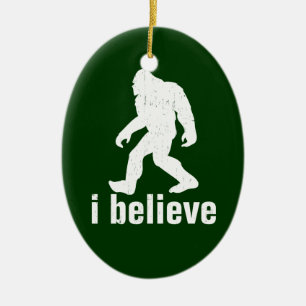 Jag tror - grönt och vit julgransprydnad keramik