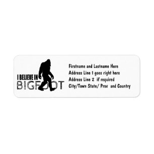 Jag tror i Bigfoot roliga Sasquatch Returadress Etikett