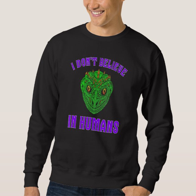Jag tror inte på människans Grönt Reptilian Alien  Lång Ärmad Tröja (Framsida)