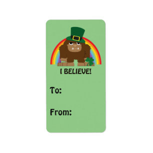 Jag tror! Leprechaun Bigfoot Adressetikett