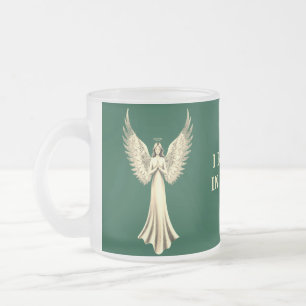 Jag tror på Änglar Golden Angel Vingar Grönt Frostad Glasmugg