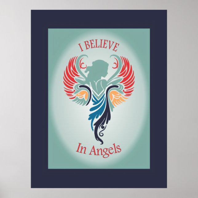 Jag tror på Änglar Wood Topped Wall Tapestry Poster (Framsidan)