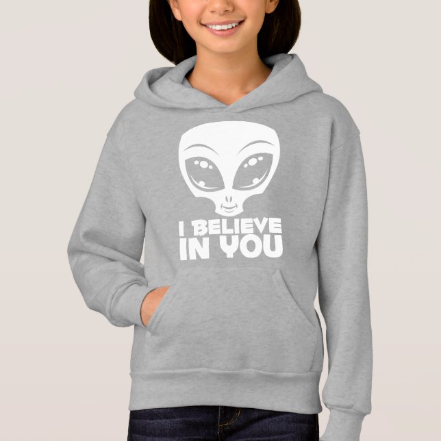 Jag tror på dig utomjording i vitt t shirt (Framsida)