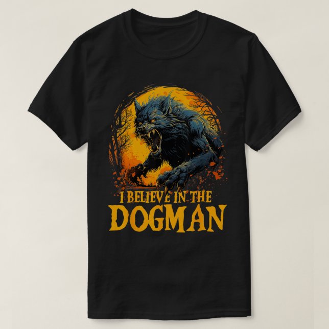 Jag tror på Dogman Michigan Cryptid LBL Crypt T Shirt (Design framsida)