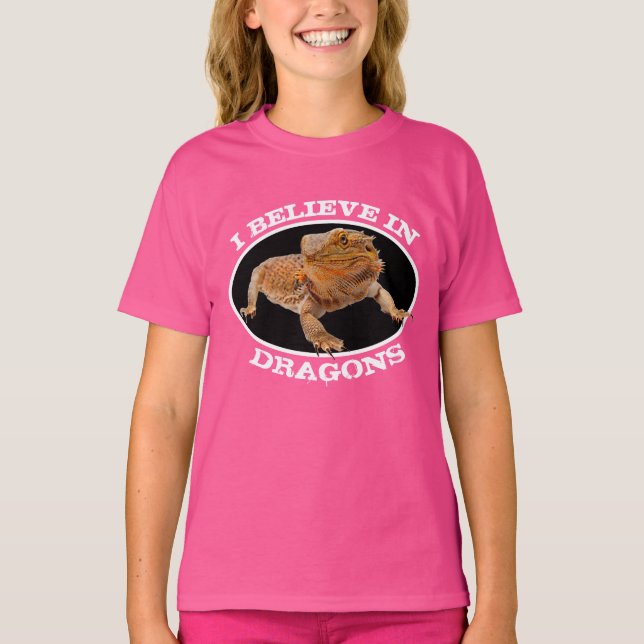 "Jag tror på drakar" med böjd drake T Shirt (Framsida)