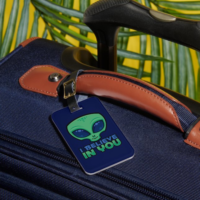 Jag tror på er vänliga Tecknad Alien Bagagebricka (Framsida Insitu 1)