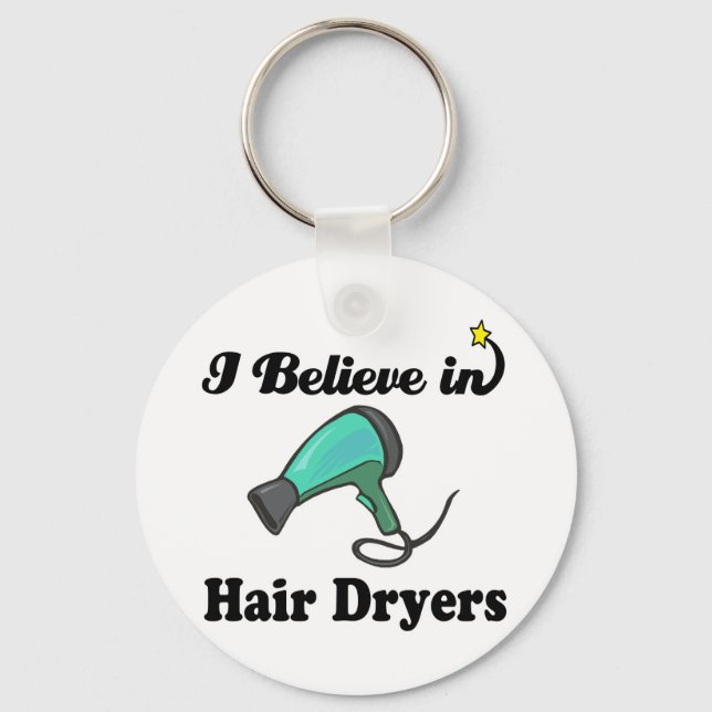 Jag tror på hårtorkar nyckelring (Framsida)