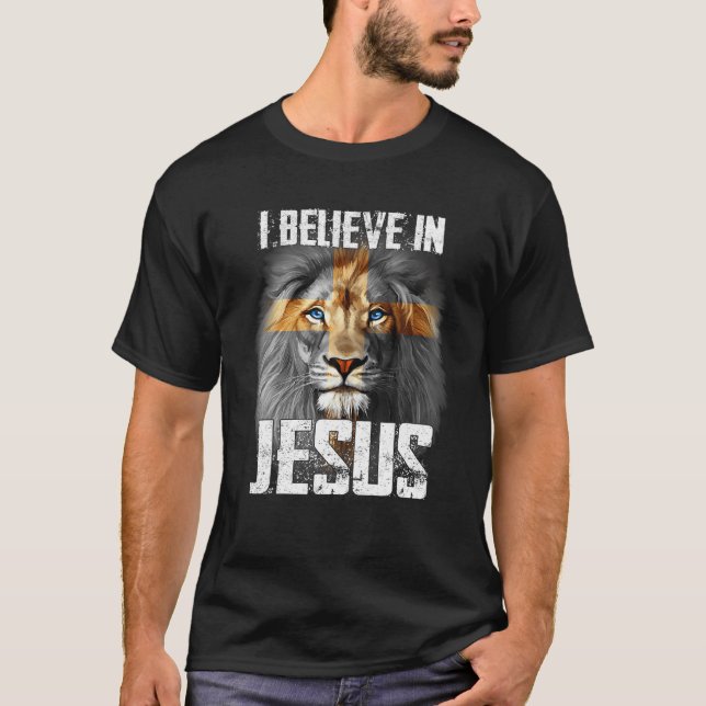 Jag tror på Jesus Lejona kristna Gud T Shirt (Framsida)
