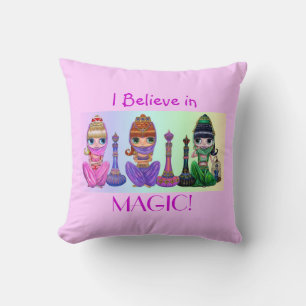 Jag tror på Magic! Tre Cute Genie Girls Kudde
