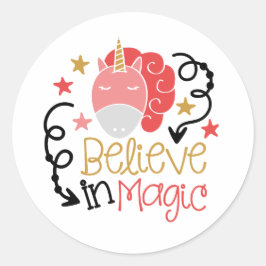 Jag tror på Magic Unicorn Runt Klistermärke