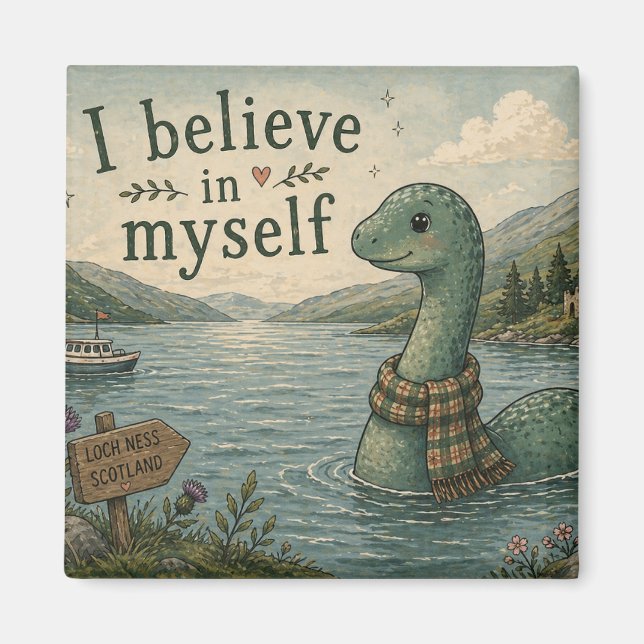 Jag tror på mig själv fantasifull Loch Ness Monste Magnet (Framsidan)
